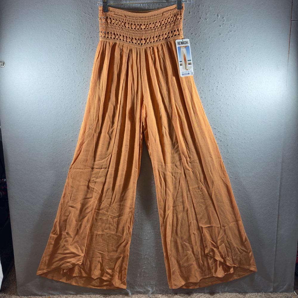 1791 | NWT Rewash Crochet Waist Boho Walk Thru Wide Leg Pants Orange Womens S
